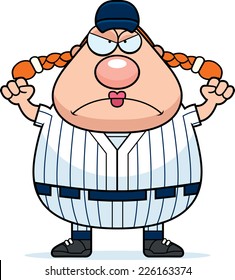 A cartoon illustration of a softball player looking angry.