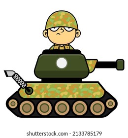 Cartoon illustration of Soldier riding a tank and goes to battlefield, best for mascot, logo, and sticker with military themes