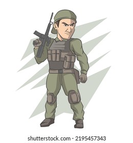 Cartoon Illustration Of A Soldier. White Background