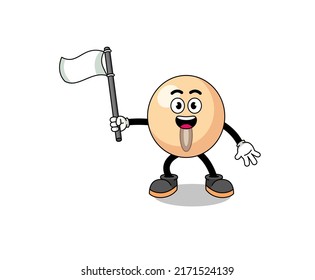 Cartoon Illustration of soy bean holding a white flag , character design