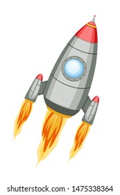 Cartoon Illustration of a Space Rocket Ship Flying  Isolated on White Background. Spaceship Launch