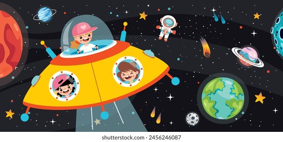 Cartoon Illustration Of A Spaceship
