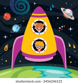 Cartoon Illustration Of A Spaceship