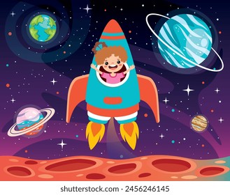 Cartoon Illustration Of A Spaceship