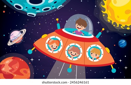 Cartoon Illustration Of A Spaceship