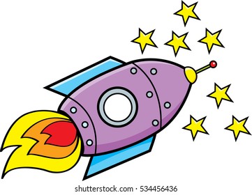 Cartoon illustration of a spaceship.