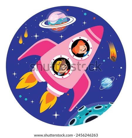 Cartoon Illustration Of A Spaceship