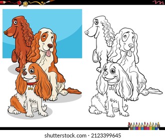 Ilustración de dibujos animados de espátulos perros puros personajes cómicos de la página del libro de colorido