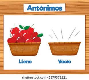 Cartoon illustration of Spanish antonyms for high and low