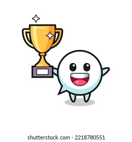 Cartoon Illustration of speech bubble is happy holding up the golden trophy , cute design