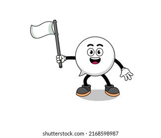 Cartoon Illustration of speech bubble holding a white flag , character design