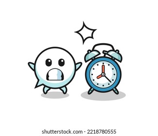 Cartoon Illustration der Sprache Blase überrascht mit einem riesigen Wecker, süße Design