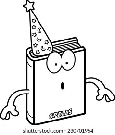 A cartoon illustration of a spell book looking surprised.