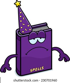 A cartoon illustration of a spell book looking sad.