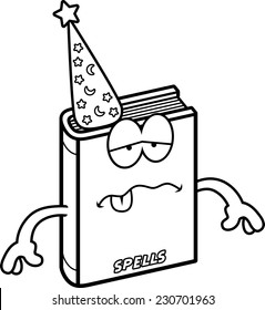 A cartoon illustration of a spell book looking sick.