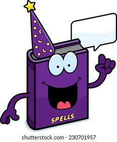 A cartoon illustration of a spell book talking.