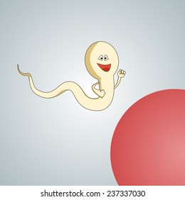 Cartoon illustration: Sperm succeeds