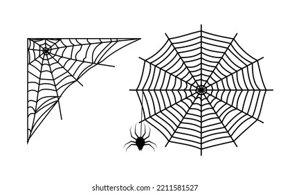 Cartoon Illustration Spider Web and Spiders Vector 