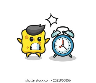 Cartoon Illustration of sponge is surprised with a giant alarm clock , cute style design for t shirt, sticker, logo element