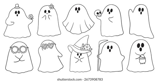 Ilustración de dibujos animados de un fantasma espeluznante.
