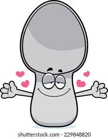 A cartoon illustration of a spoon ready to give a hug.