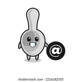 Cartoon Illustration of spoon standing beside the At symbol , cute design