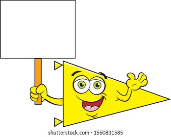 Cartoon illustration of a sports pennant holding a sign.