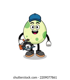 Cartoon Illustration of spotted egg as a woodworker , character design