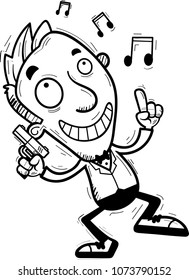 A cartoon illustration of a spy dancing.