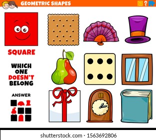 Cartoon Illustration of Square Geometric Shape Educational Task for Children