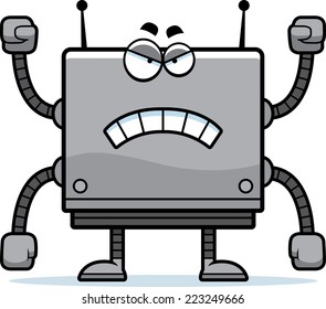 A cartoon illustration of a square robot looking angry.