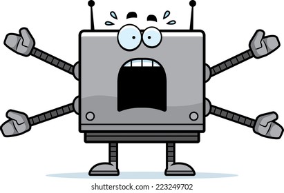 A cartoon illustration of a square robot looking scared.