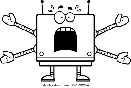A cartoon illustration of a square robot looking scared.
