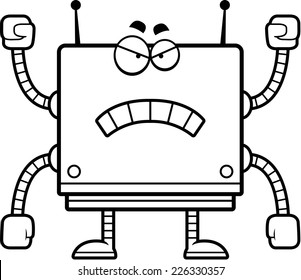 A cartoon illustration of a square robot looking angry.