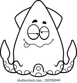 A cartoon illustration of a squid looking drunk.