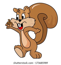 cartoon illustration of a squirrel with acorn isolated on white