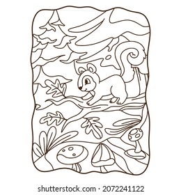 Cartoon Illustration Squirrel Climbing Tree Book Or Page For Kids Black And White