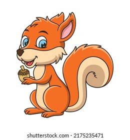 cartoon illustration the squirrel is getting ready to eat the pine tree seeds on the big, lush tree with fruit on it book or page for kids black and white
