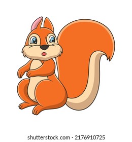 cartoon illustration a squirrel sitting on a fallen tree trunk above a river with a beautiful view