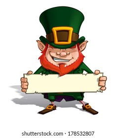 Cartoon Illustration of St. Patrick's popular image holding a label. 