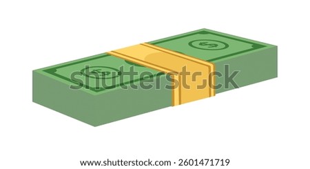 Cartoon Illustration of a Stack of Bundled Money with Dollar Sign on Isolated White Background