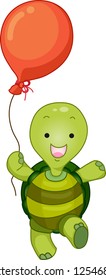 Cartoon Illustration of a Standing Turtle Mascot with Balloon