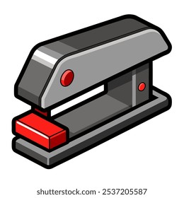 A cartoon illustration of a stapler, perfect for adding a touch of fun and whimsy to your designs. This simple yet detailed graphic is ideal for office-themed projects, school supplies.