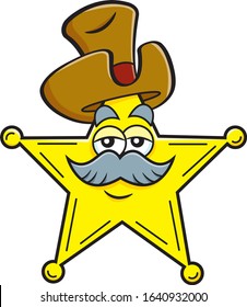 Cartoon illustration of a star badge wearing a cowboy hat.