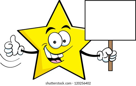 Cartoon illustration of a star holding a sign.