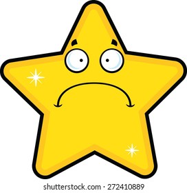 Cartoon illustration of a star with a sad expression. 