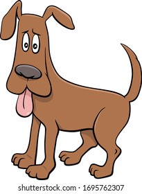 Cartoon Illustration Of Startled Dog Comic Animal Character With Stuck Out Tongue