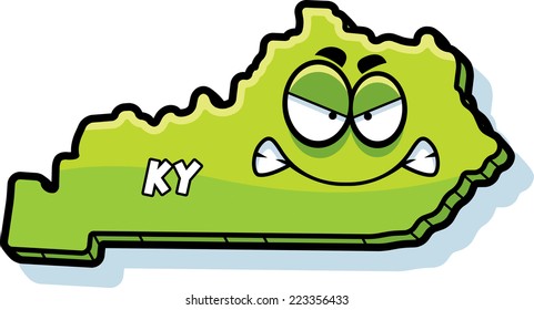 A cartoon illustration of the state of Kentucky looking angry.