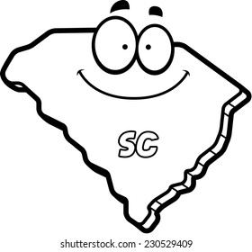 A cartoon illustration of the state of South Carolina smiling.