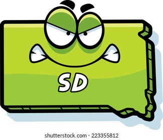 A cartoon illustration of the state of South Dakota looking angry.